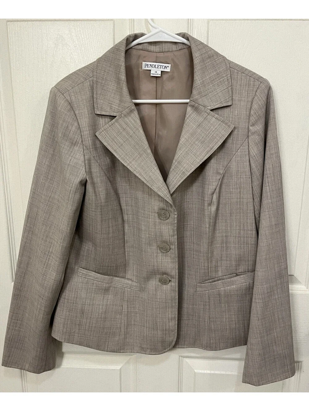 Patagonia Women's Skirt Blazer Suit Set Sz 14 Beige Classic Business Wool Blend